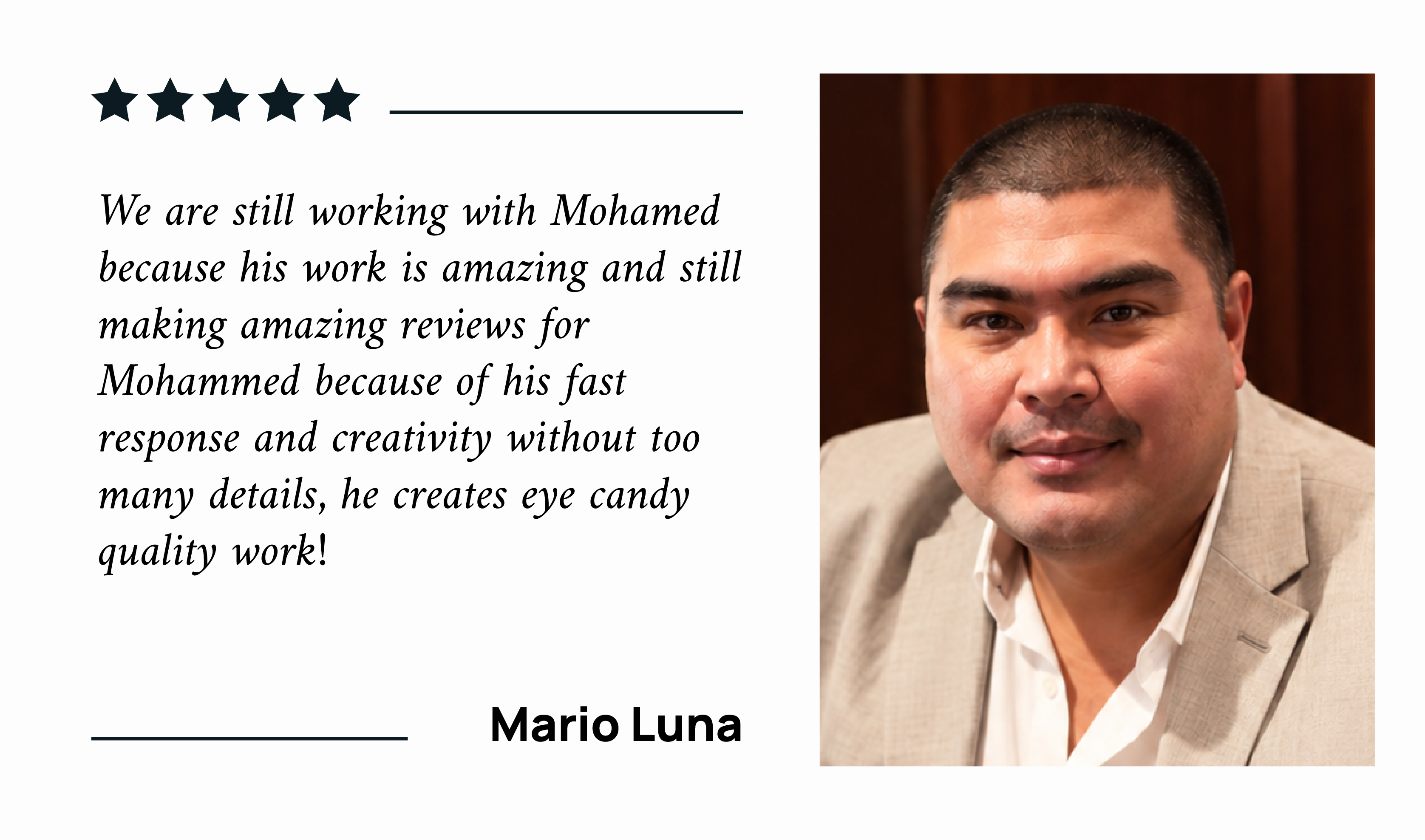 Client feedback from Mario Luna