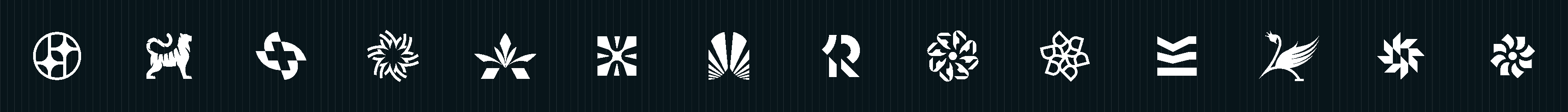 Selected white brand marks on a dark background